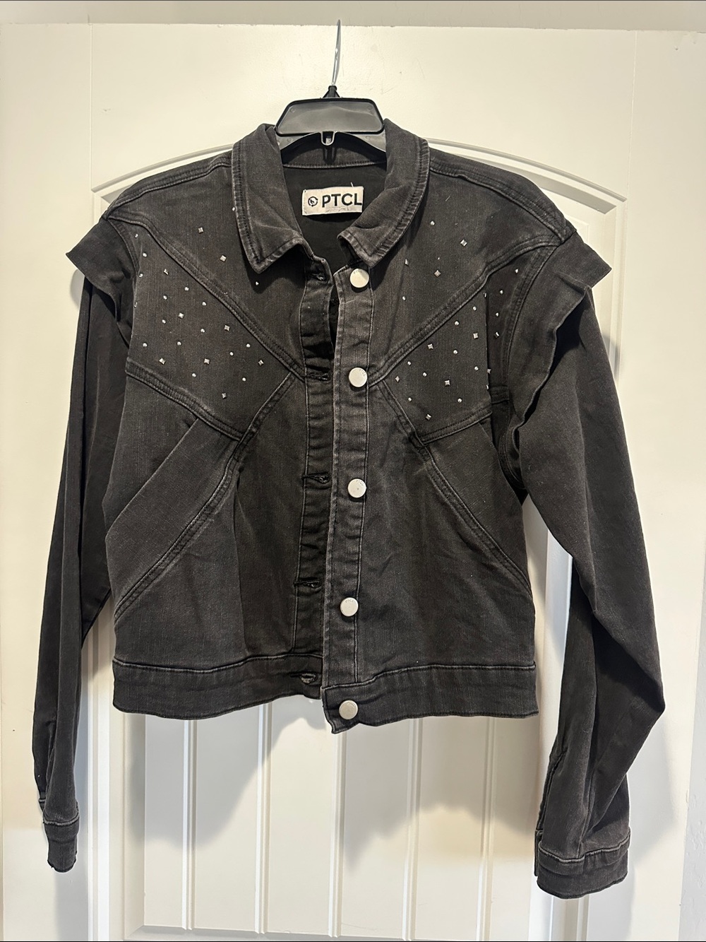 TCL Black Studded Cropped Denim Jacket